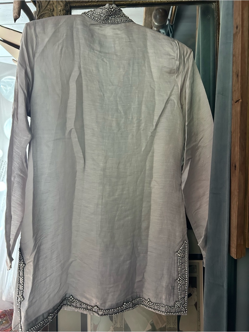 Bella Tu Embellished Light Gray Women’s Tunic Shirt - Picture 5 of 10